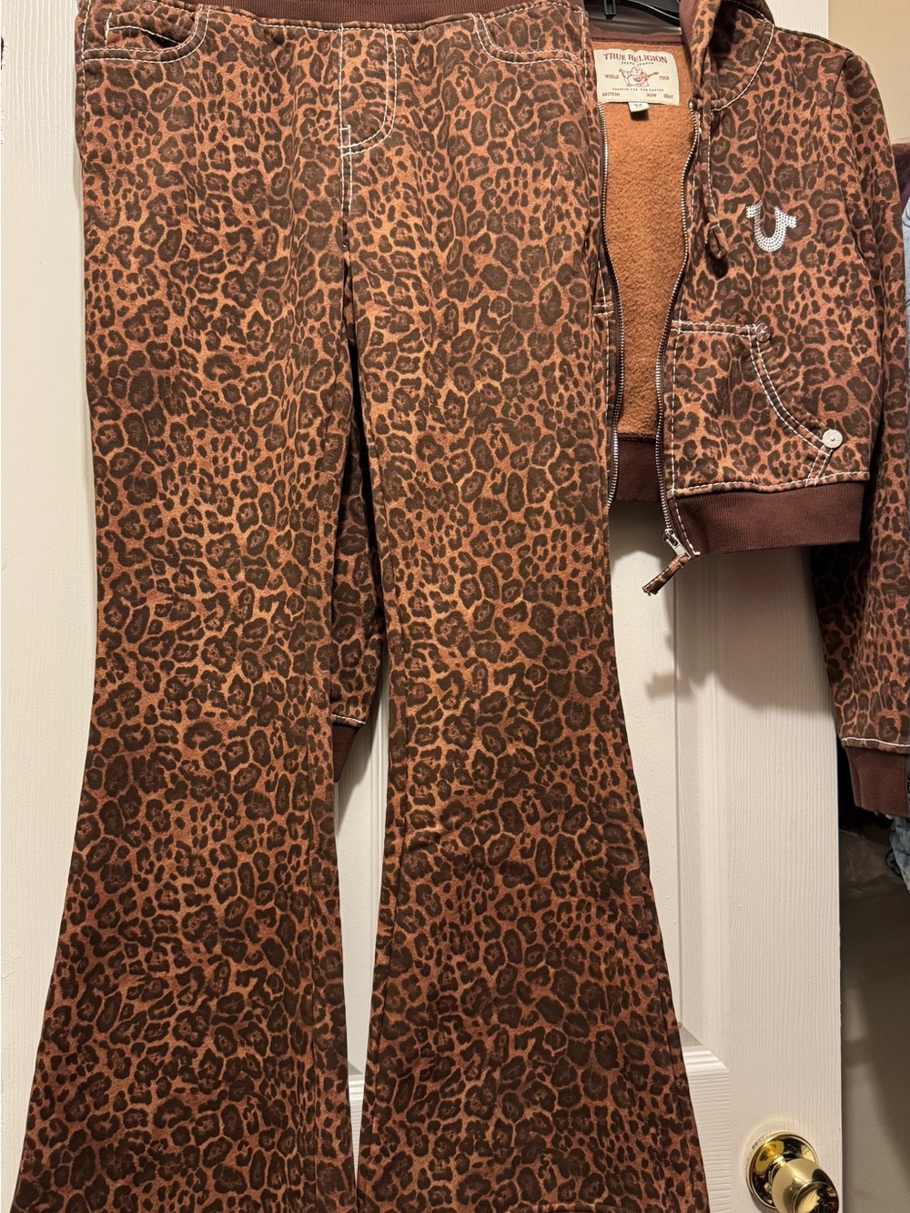 True Religion Brown Leopard-Print Flare Jeans